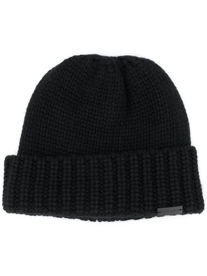 Saint Laurent logo plaque cashmere beanie - Black von Saint Laurent