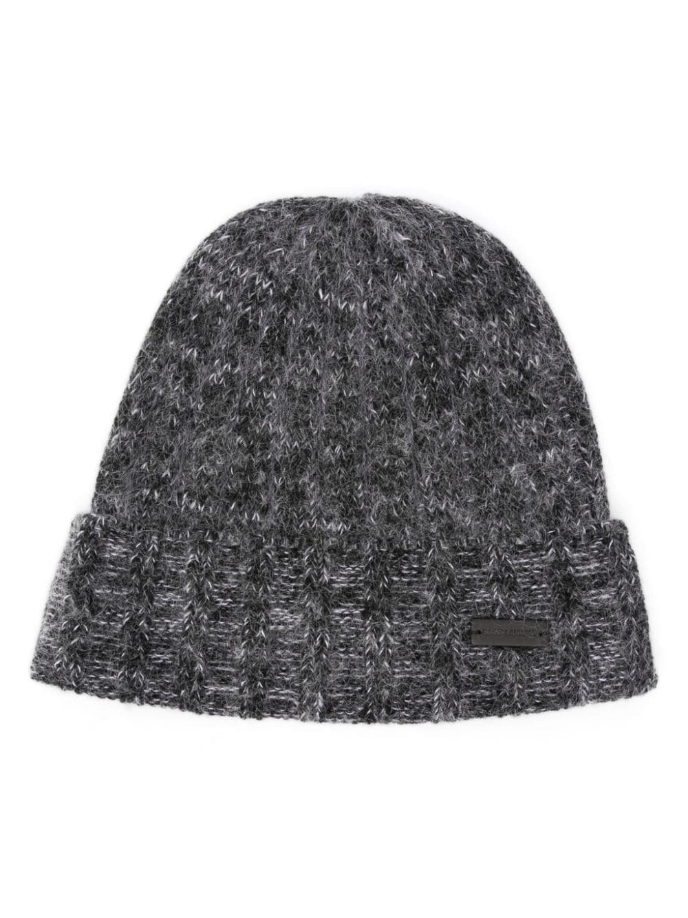 Saint Laurent logo-plaque knitted beanie - Grey von Saint Laurent