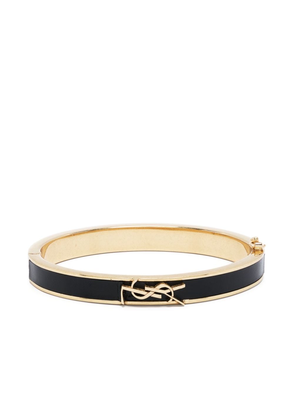 Saint Laurent logo-plaque leather bangle - Black von Saint Laurent