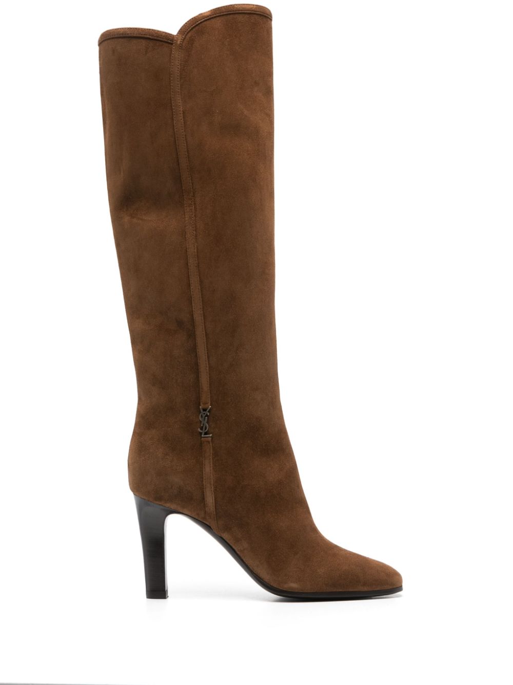 Saint Laurent logo-plaque suede boots - Brown von Saint Laurent