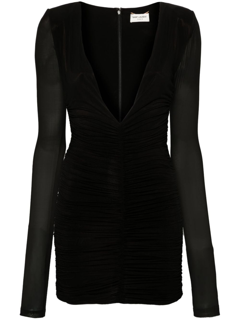 Saint Laurent ruched V-neck minidress - Black von Saint Laurent