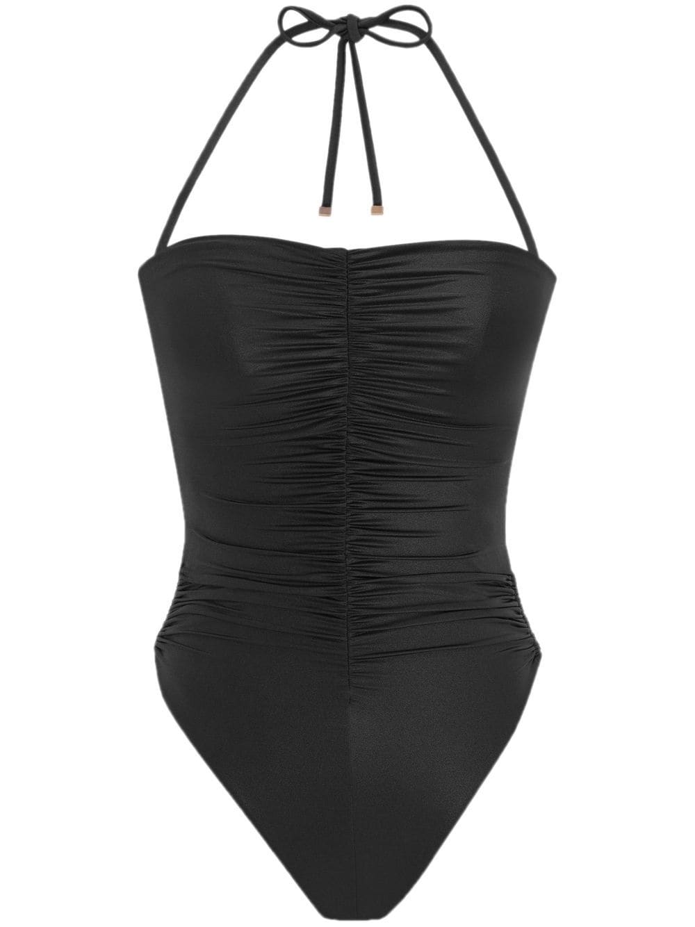 Saint Laurent ruched haltereck-tie swimsuit - Black von Saint Laurent