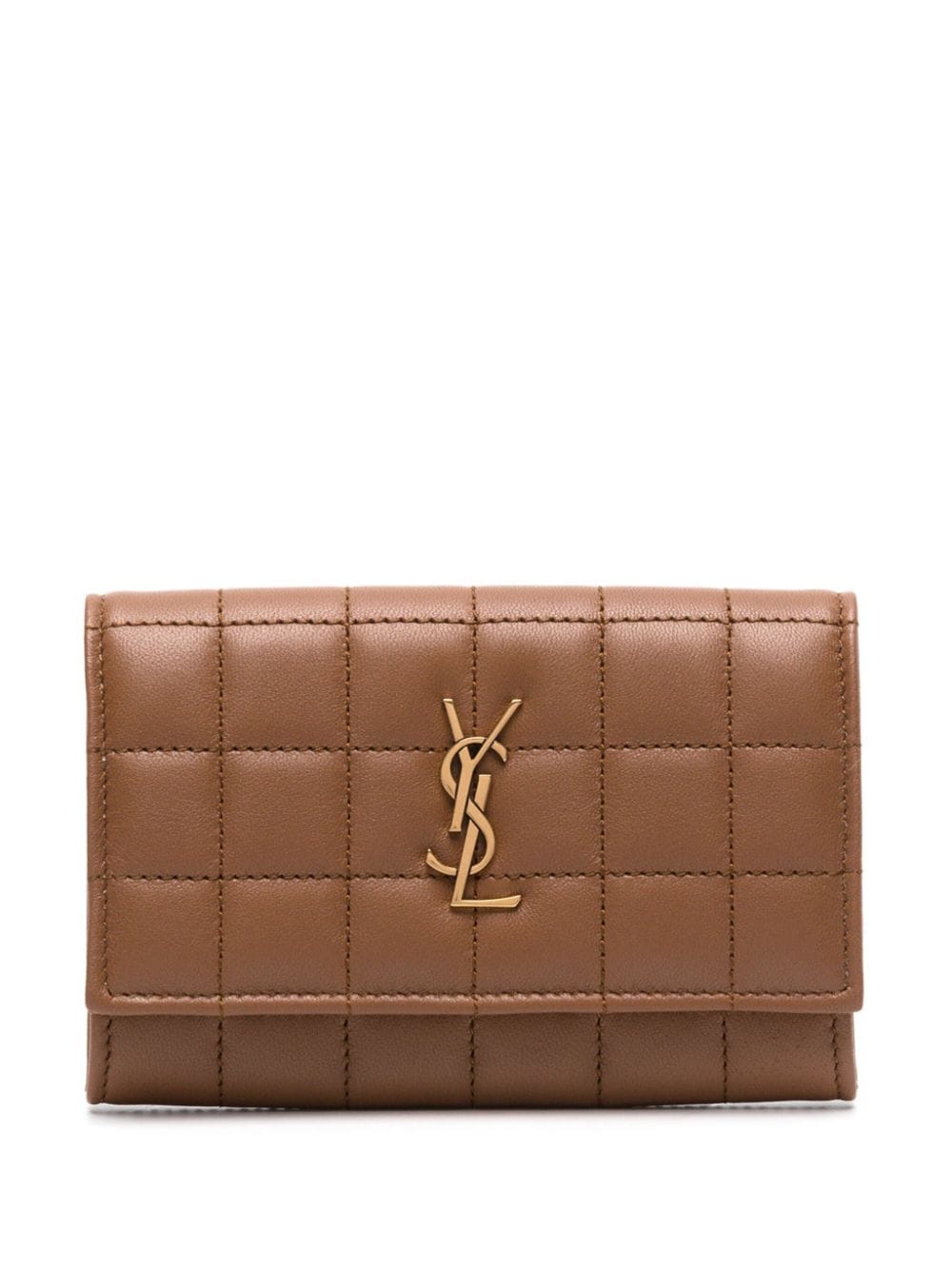 Saint Laurent small Cassandre-plaque matelassé envelope wallet - Brown von Saint Laurent