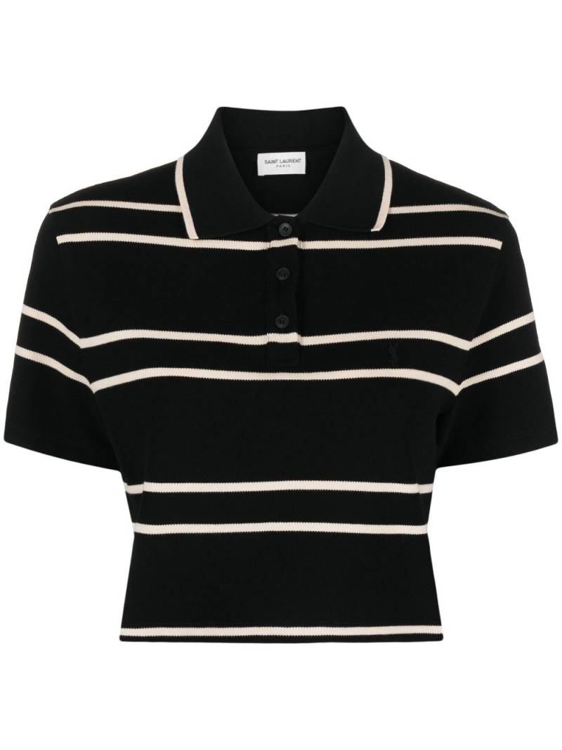 Saint Laurent stripped cotton polo-shirt - Black von Saint Laurent