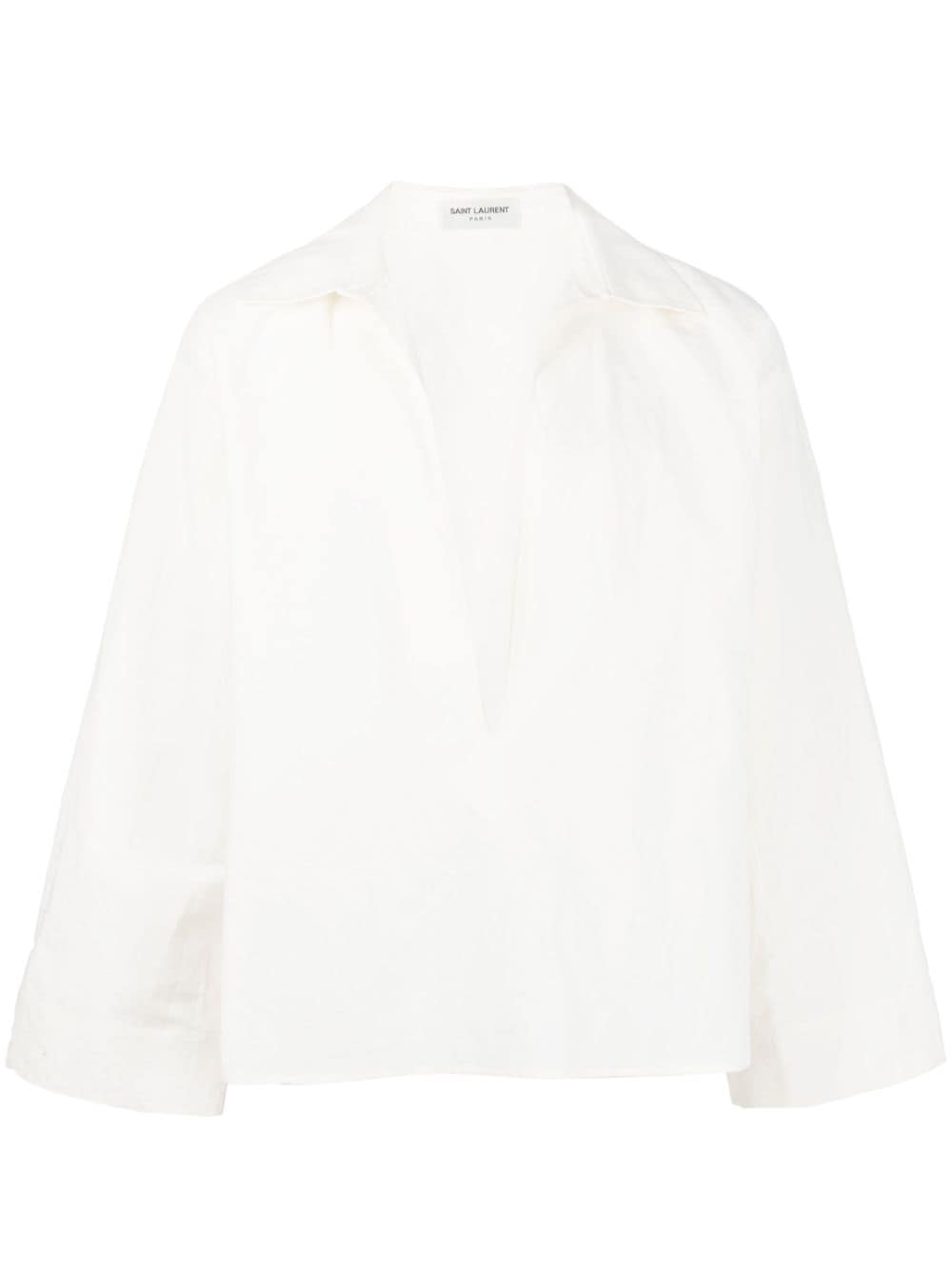 Saint Laurent v-neck linen shirt - White von Saint Laurent