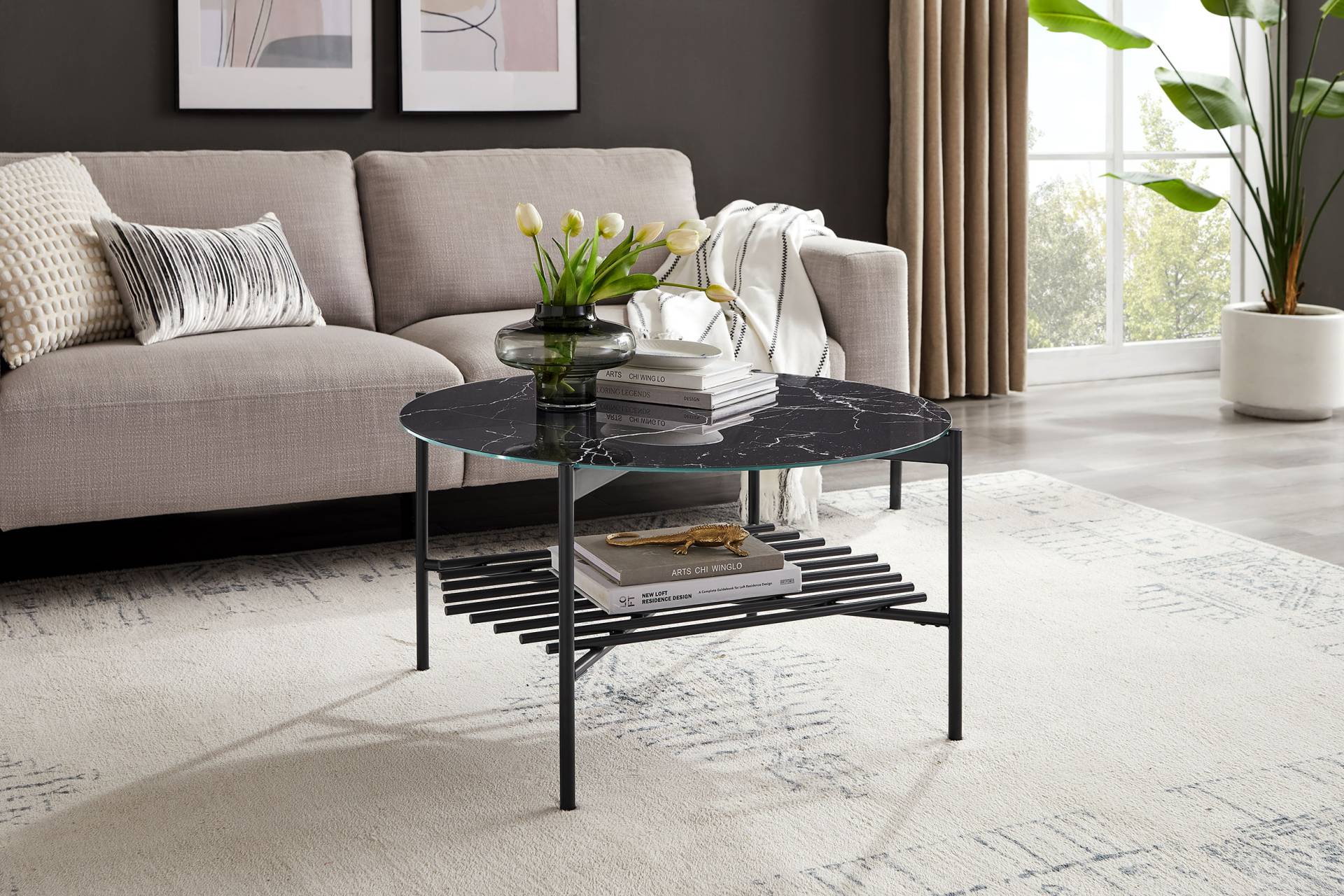 SalesFever Couchtisch, (1 St.), Glasplatte in Marmoroptik von SalesFever