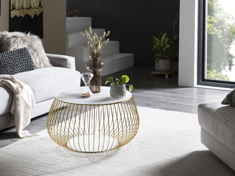 SalesFever Couchtisch, Kristallglasplatte mit Marmordruck oder rosegoldfarben von SalesFever