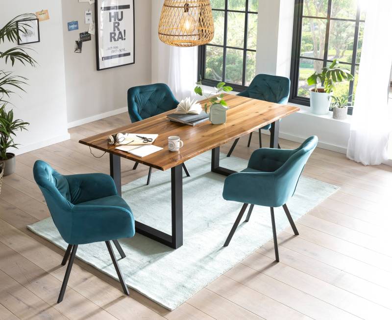 SalesFever Essgruppe, (Set, 5 tlg.), Stühle mit 360° Drehplatte, Tischplatte mit echter Baumkante von SalesFever