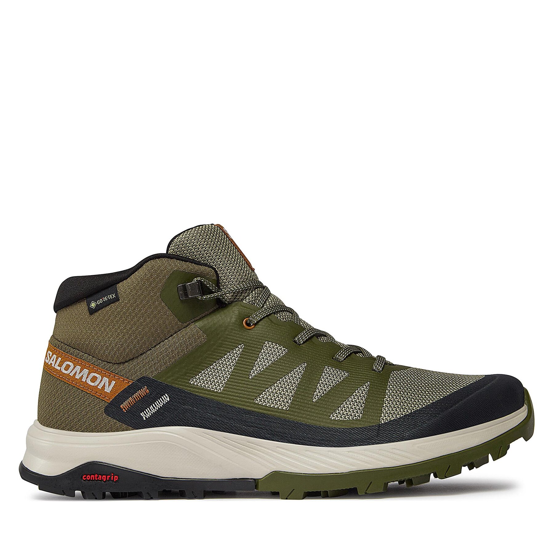 Trekkingschuhe Salomon Outrise Mid GORE-TEX L47143600 Olive Night/Rainy Day/Sugar Almond von Salomon