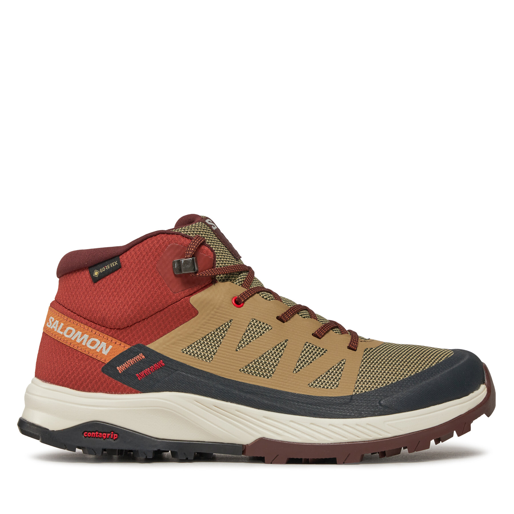 Trekkingschuhe Salomon Outrise Mid Gtx L47143700 Safari/Burnt Henna/Fiery Red von Salomon