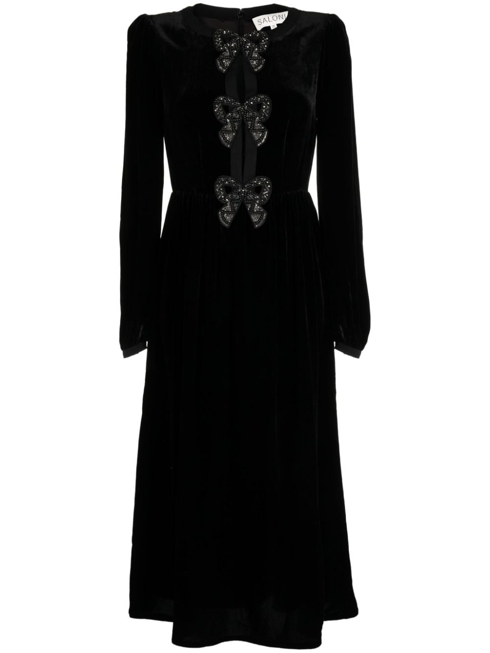 Saloni Camille bow-embellished velvet dress - Black von Saloni