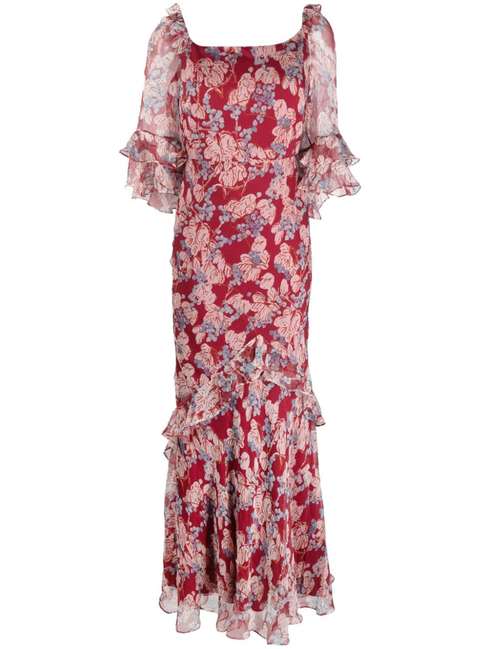 Saloni floral-print silk long dress - Red von Saloni