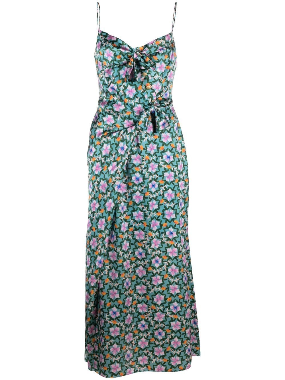 Saloni floral-print silk midi dress - Blue von Saloni