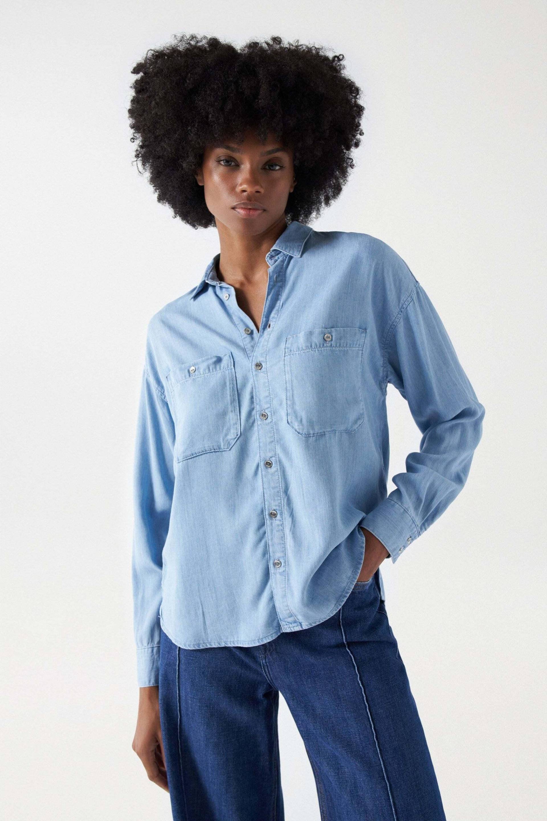 Hemden Shirt In Lightweight Denim Damen Hellblau XS von Salsa