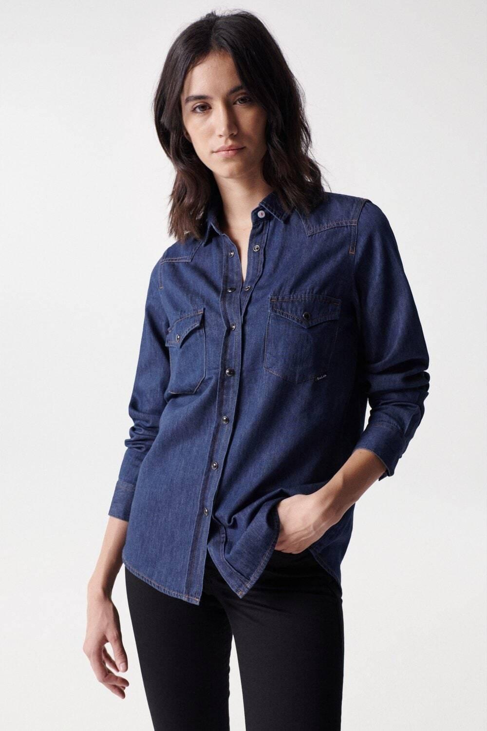 Jeanshemden Denim Shirt Damen Blau S von Salsa