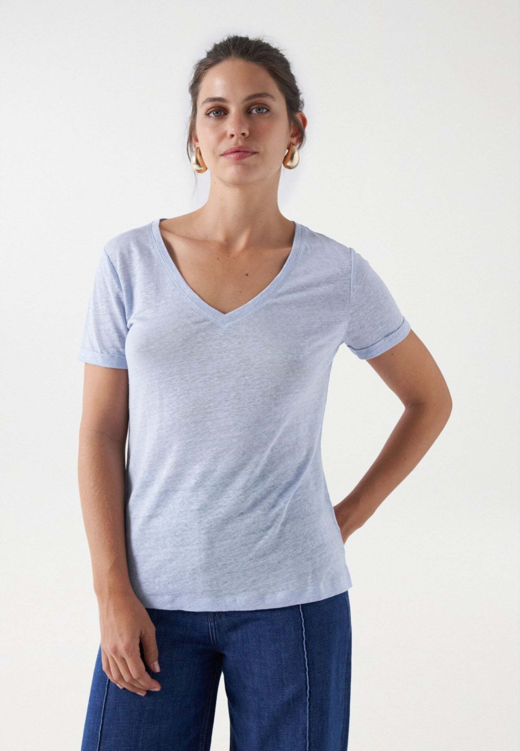 Salsa T-Shirt »Salsa Jeans T-Shirts Linen V-Neck T-Shirt« von Salsa