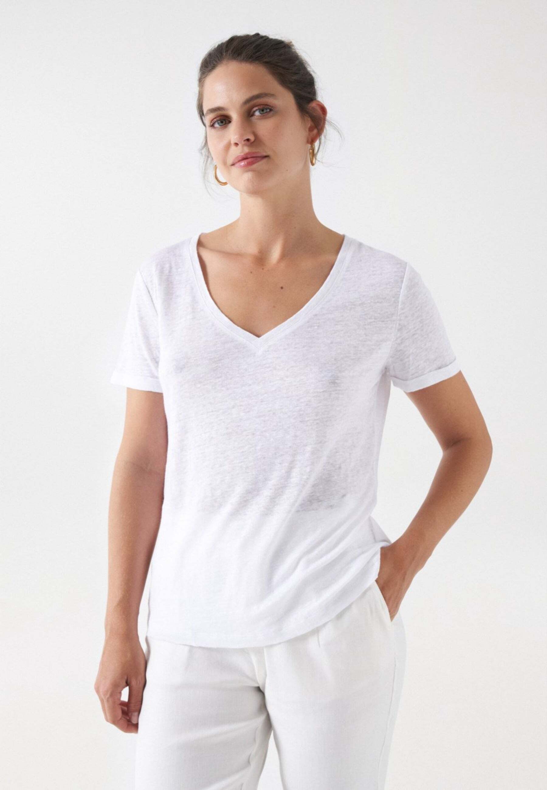 Salsa T-Shirt »Salsa Jeans T-Shirts Linen V-Neck T-Shirt« von Salsa