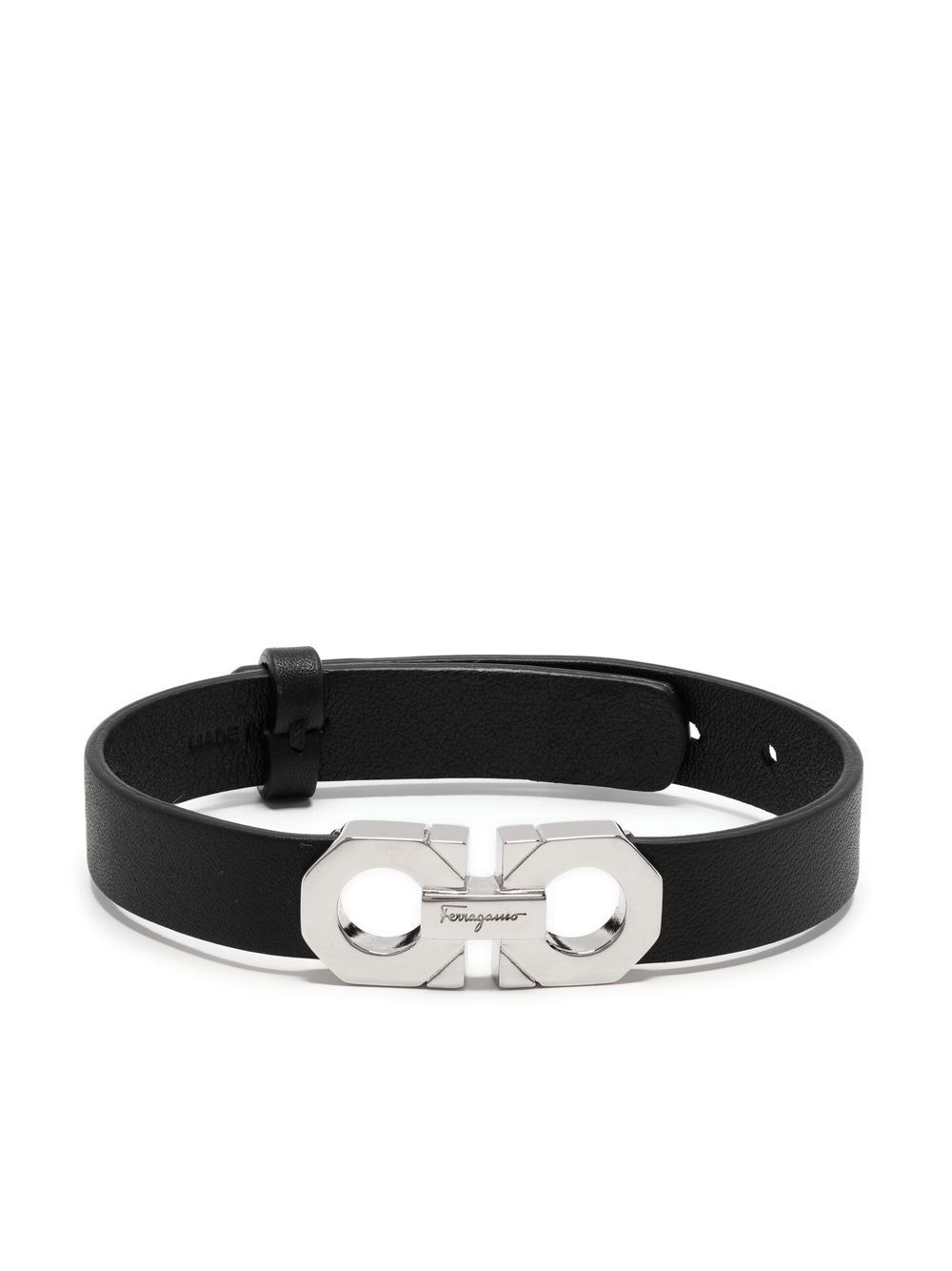 Ferragamo Gancini-logo leather bracelet - Black von Ferragamo