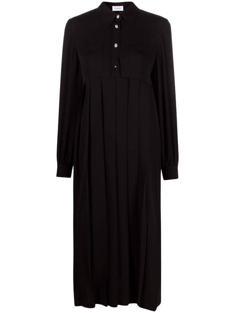 Ferragamo pleated-skirt silk shirt dress - Black von Ferragamo