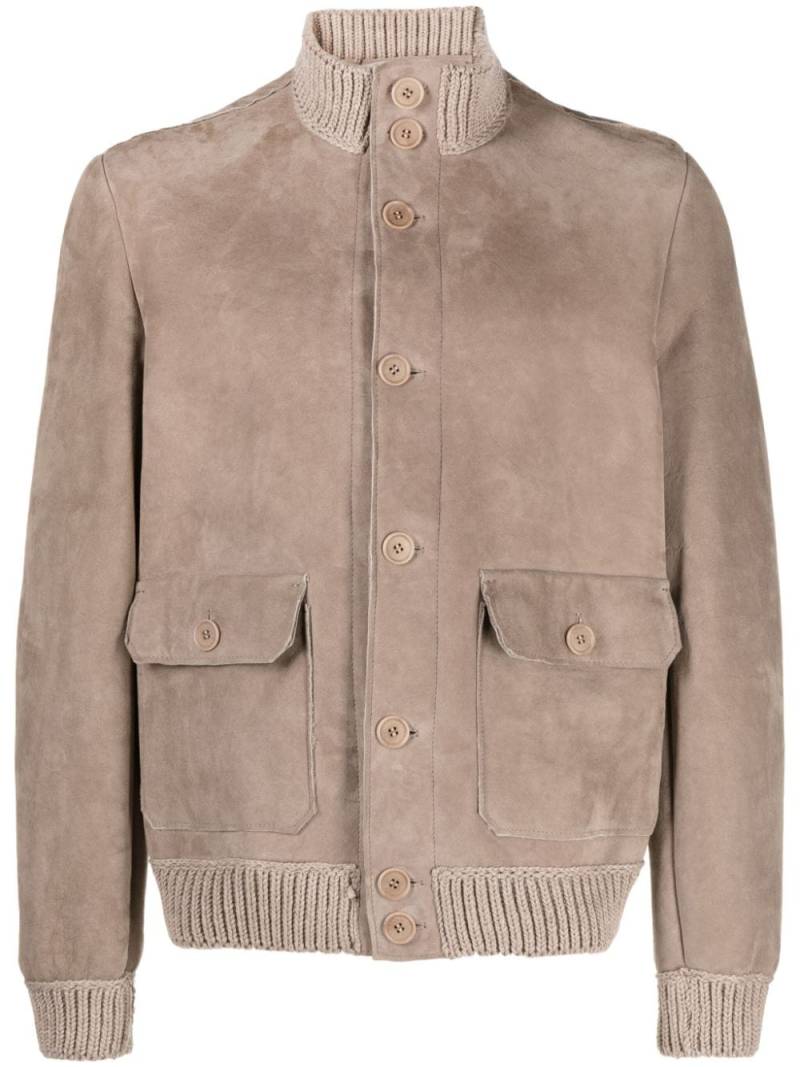 Salvatore Santoro knitted-trim suede shirt jacket - Neutrals von Salvatore Santoro