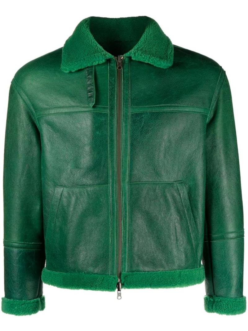 Salvatore Santoro shearling-trim panelled leather jacket - Green von Salvatore Santoro