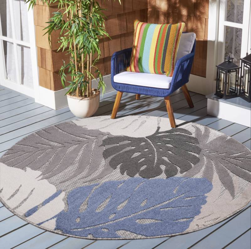 Sanat Teppich »Floral Outdoor«, rund, 6 mm Höhe, In- und Outdoor geeignet, florales Design, Balkon, Terasse von Sanat