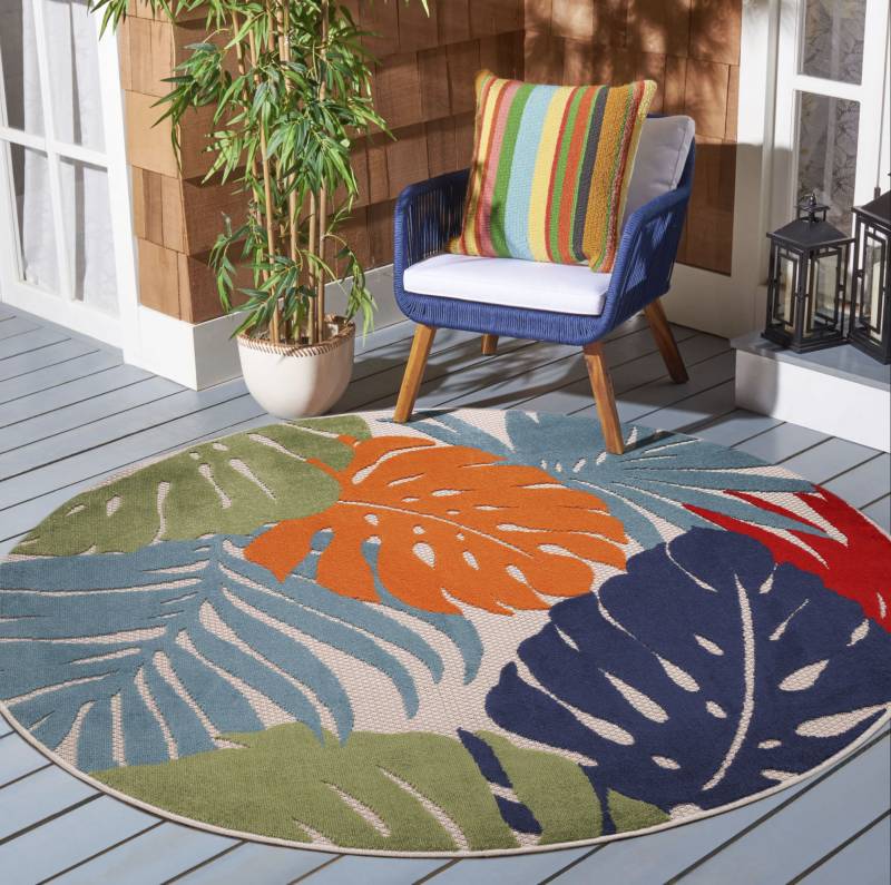 Sanat Teppich »Floral Outdoor«, rund, 6 mm Höhe, In- und Outdoor geeignet, florales Design, Balkon, Terasse von Sanat