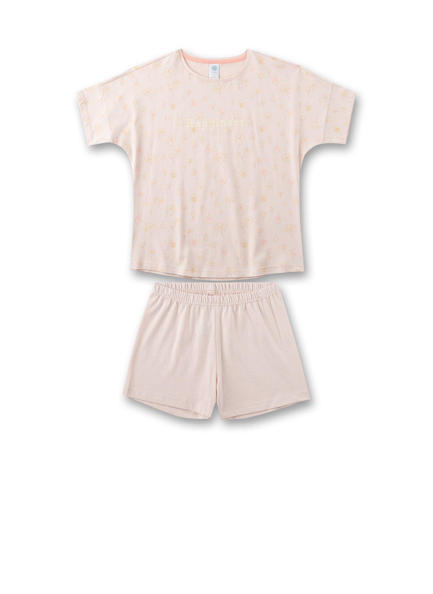Mädchen Schlafanzug Kurz Blüten-allover Unisex Rosa 140 von Sanetta