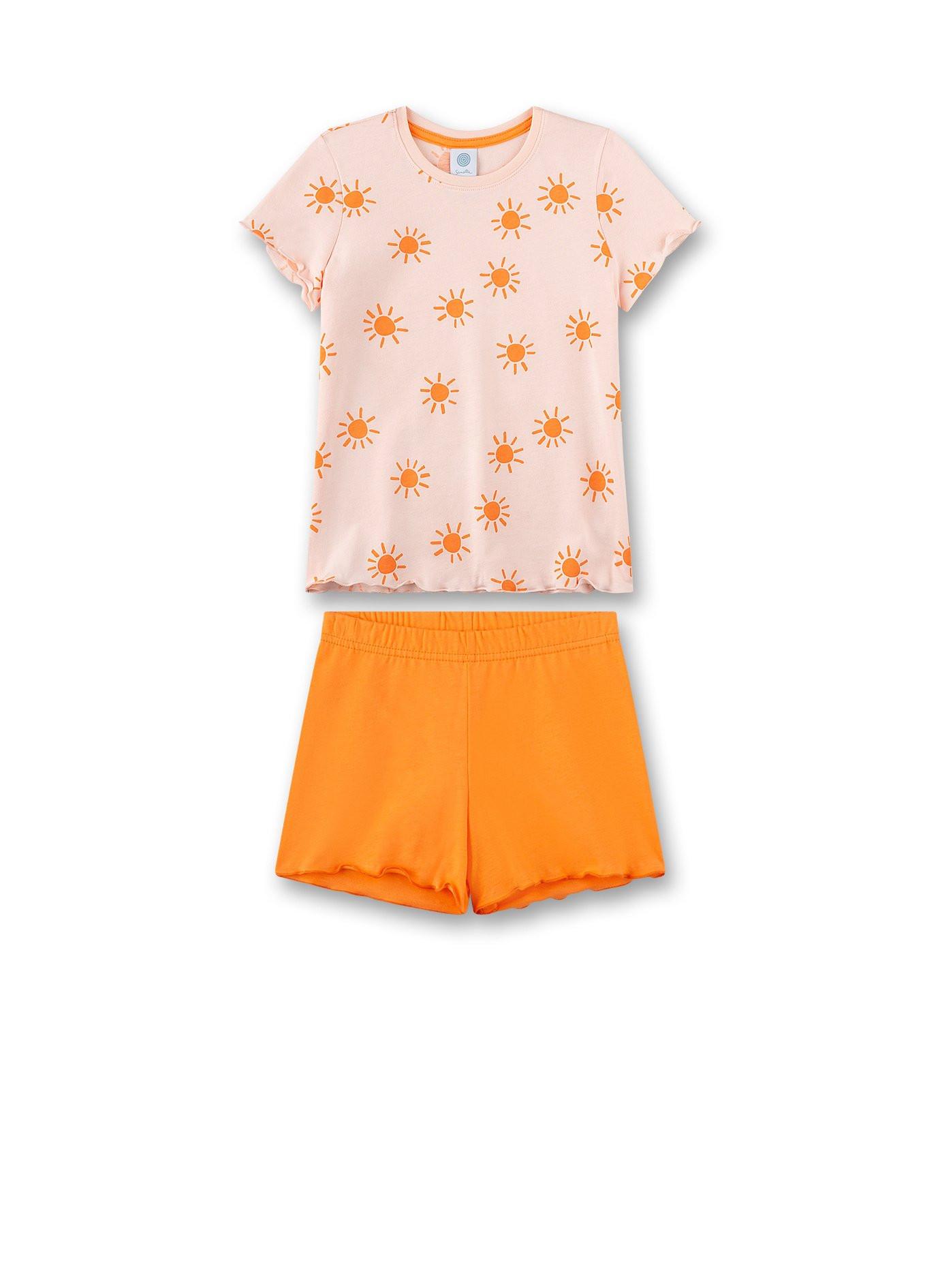 Mädchen Schlafanzug Kurz Sonne Allover Mädchen Orange 104 von Sanetta
