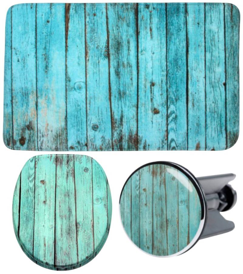 Sanilo Badaccessoire-Set »Lumber«, (Komplett-Set, 3 tlg.), bestehend aus WC-Sitz, Badteppich und Waschbeckenstöpsel von Sanilo