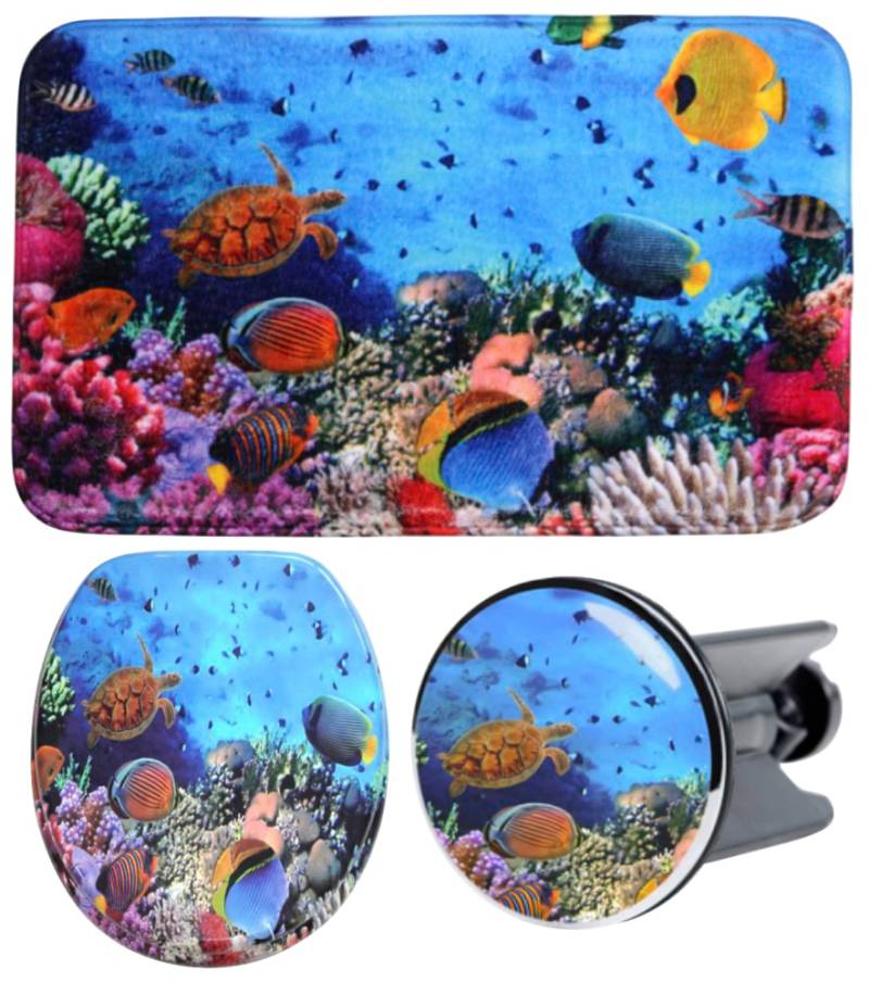 Sanilo Badaccessoire-Set »Ocean«, (Komplett-Set, 3 tlg.), bestehend aus WC-Sitz, Badteppich und Waschbeckenstöpsel von Sanilo