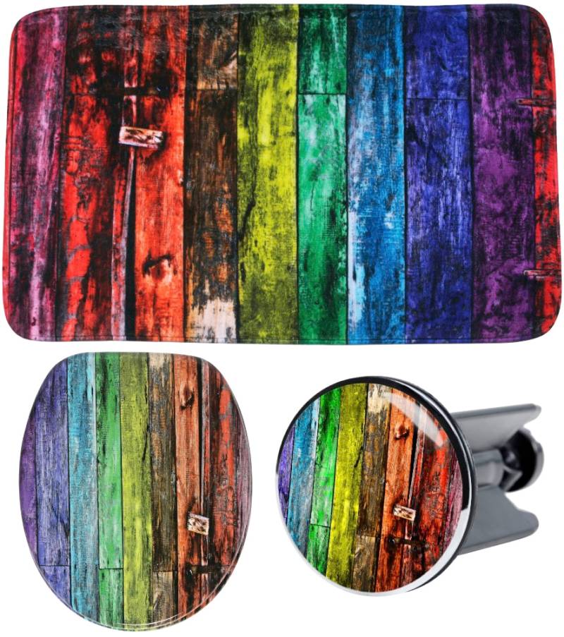Sanilo Badaccessoire-Set »Rainbow«, (Komplett-Set, 3 tlg.), bestehend aus WC-Sitz, Badteppich und Waschbeckenstöpsel von Sanilo