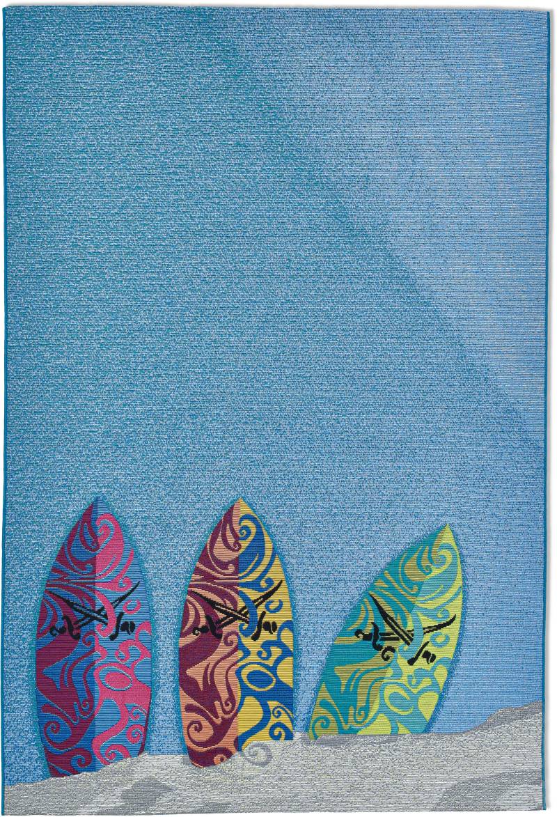 Sansibar Teppich »Rantum Beach SA-018«, rechteckig, 5 mm Höhe, Flachgewebe, modernes Design, Surfboards, In- und Outdoor geeignet von Sansibar