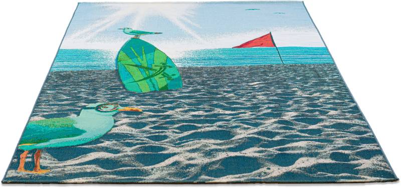 Sansibar Teppich »Rantum Beach SA-021«, rechteckig, 5 mm Höhe, Flachgewebe, modernes Design, Strand & Surfboard, Outdoor geeignet von Sansibar