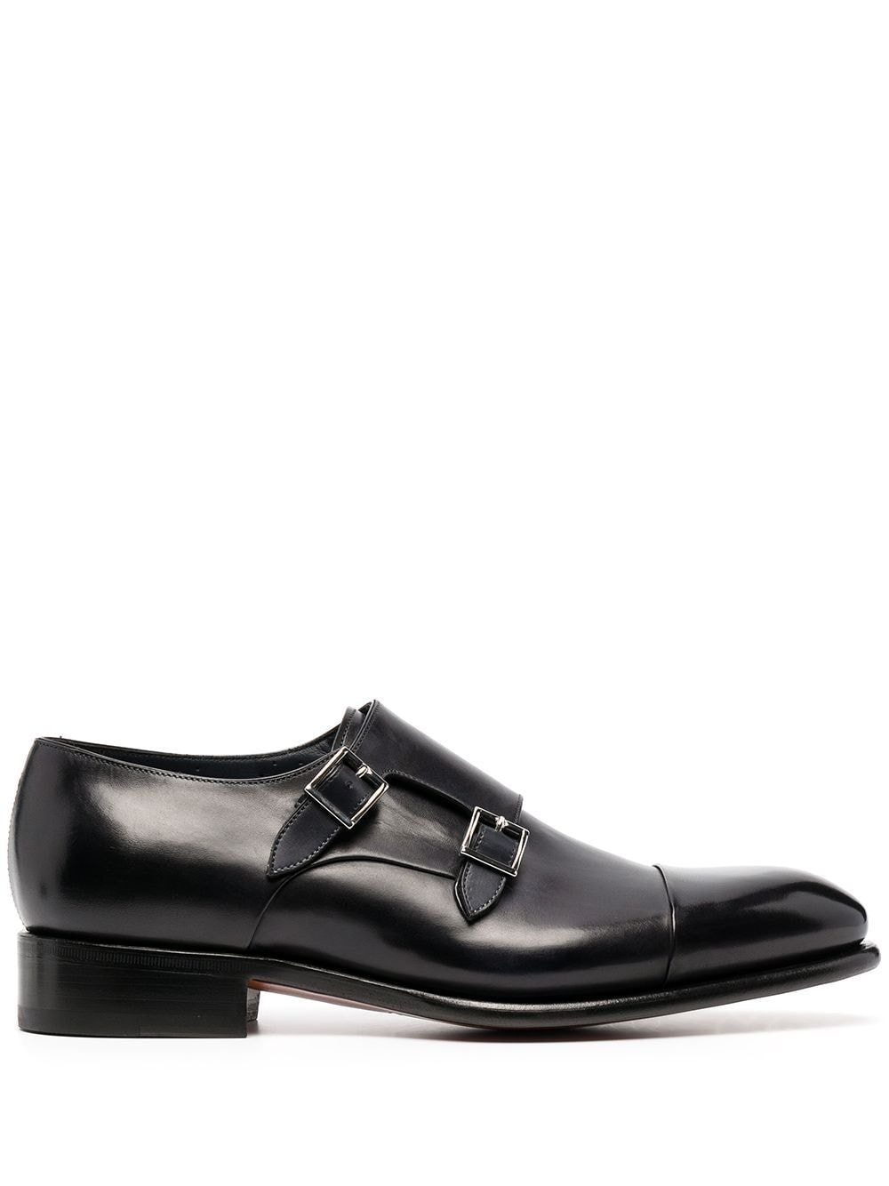 Santoni double-buckle leather monk shoes - Blue von Santoni