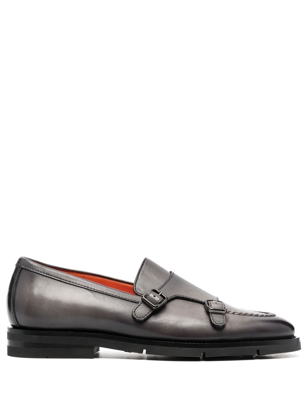 Santoni double-buckle leather monk shoes - Grey von Santoni