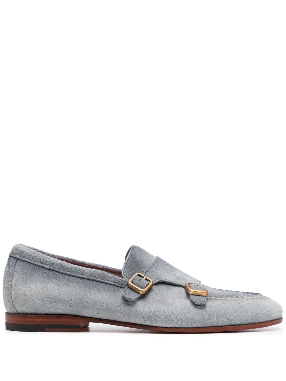 Santoni double-buckle suede monk shoes - Blue von Santoni