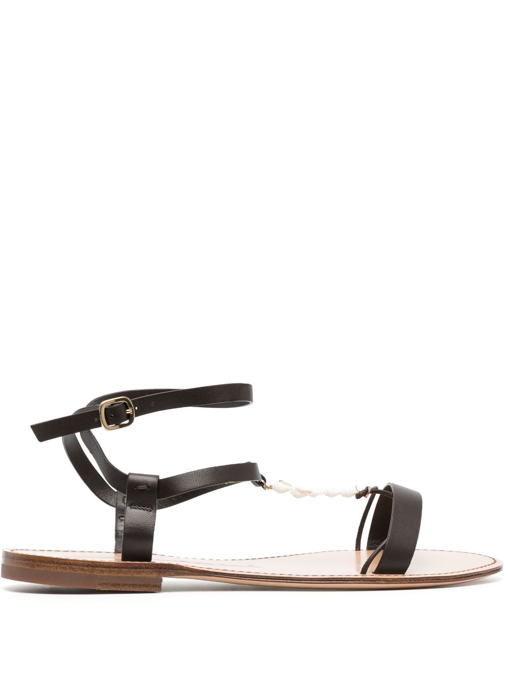 Santoni shell T-bar flat leather sandals - Brown von Santoni