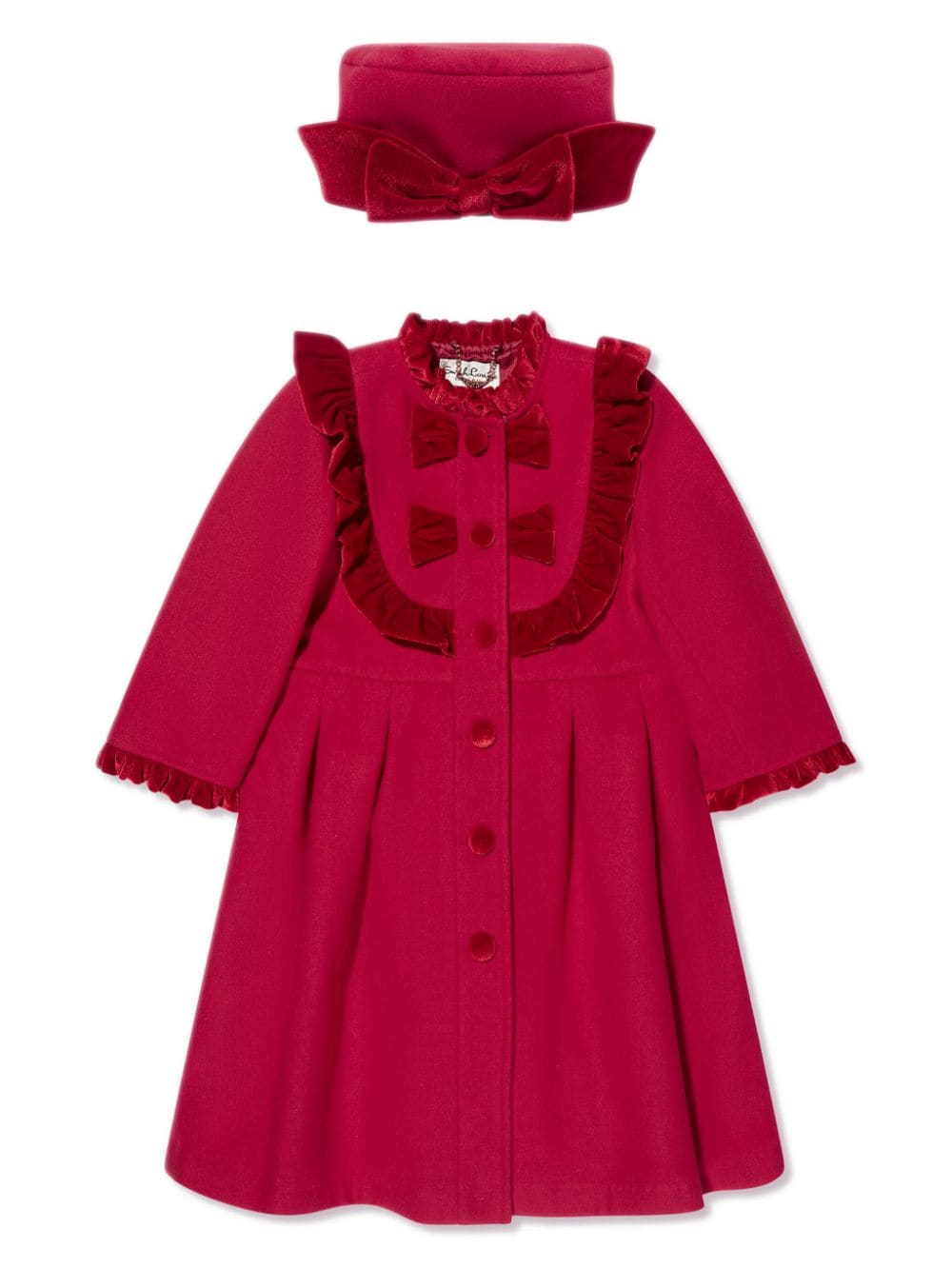 Sarah Louise ruffled-trim bow single-breasted coat - Red von Sarah Louise