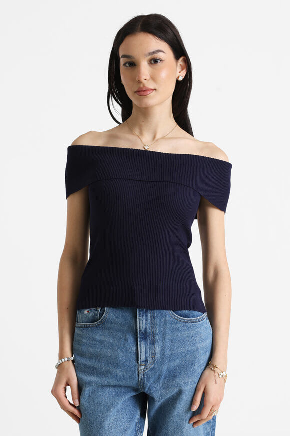 Savage Honey Geripptes Off Shoulder Crop Stricktop | Marineblau | Damen  | XXS von Savage Honey