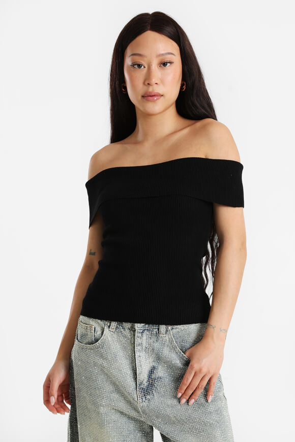 Savage Honey Geripptes Off Shoulder Crop Stricktop | Schwarz | Damen  | XS von Savage Honey
