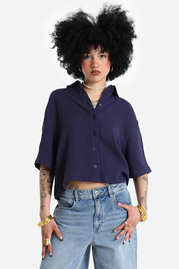 Savage Honey Musselin Crop Hemd | Marineblau | Damen | XS Savage Honey Musselin Crop Hemd | Marineblau | Damen | XS von Savage Honey