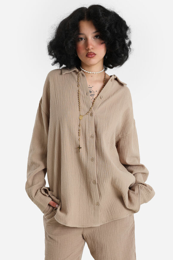 Savage Honey Musselin Oversize Hemd | Taupe | Damen | XS Savage Honey Musselin Oversize Hemd | Taupe | Damen | XS von Savage Honey