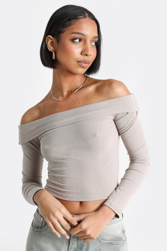 Savage Honey Off Shoulder Langarmshirt | Taupe | Damen  | XS von Savage Honey