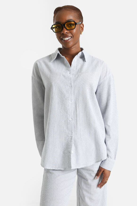 Savage Honey Oversize Hemd aus Seersucker | Schwarz + Weiss | Damen  | XXS von Savage Honey