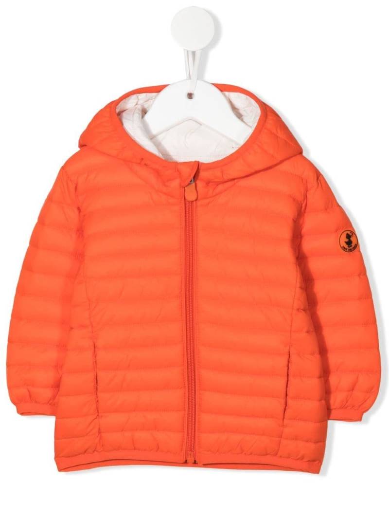Save The Duck Kids hooded zip-up quilted jacket - Orange von Save The Duck Kids