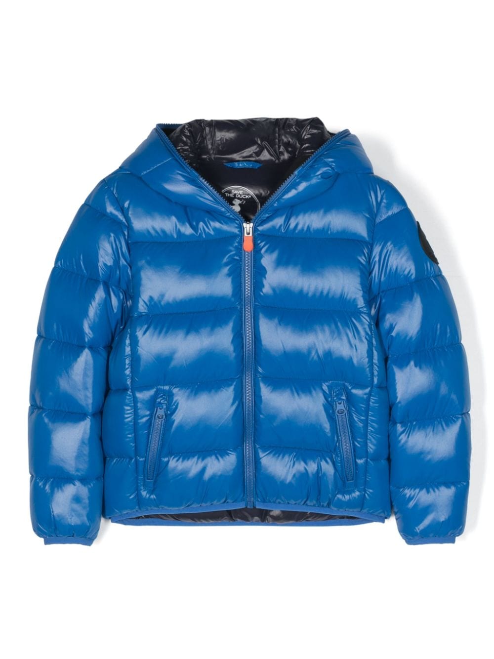 Save The Duck Kids logo-patch padded hooded jacket - Blue von Save The Duck Kids