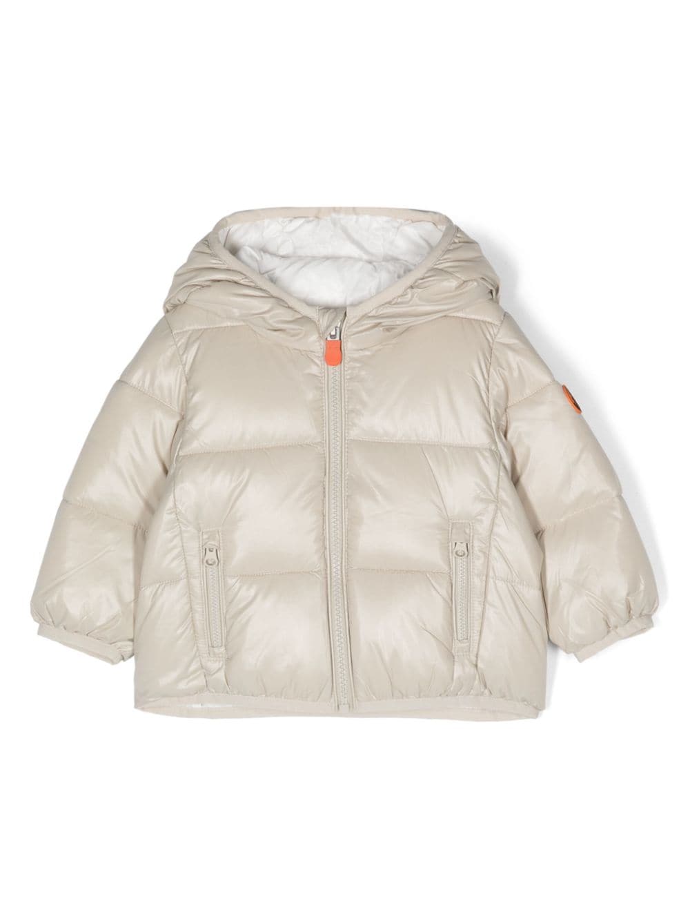 Save The Duck Kids logo-patch padded hooded jacket - Neutrals von Save The Duck Kids
