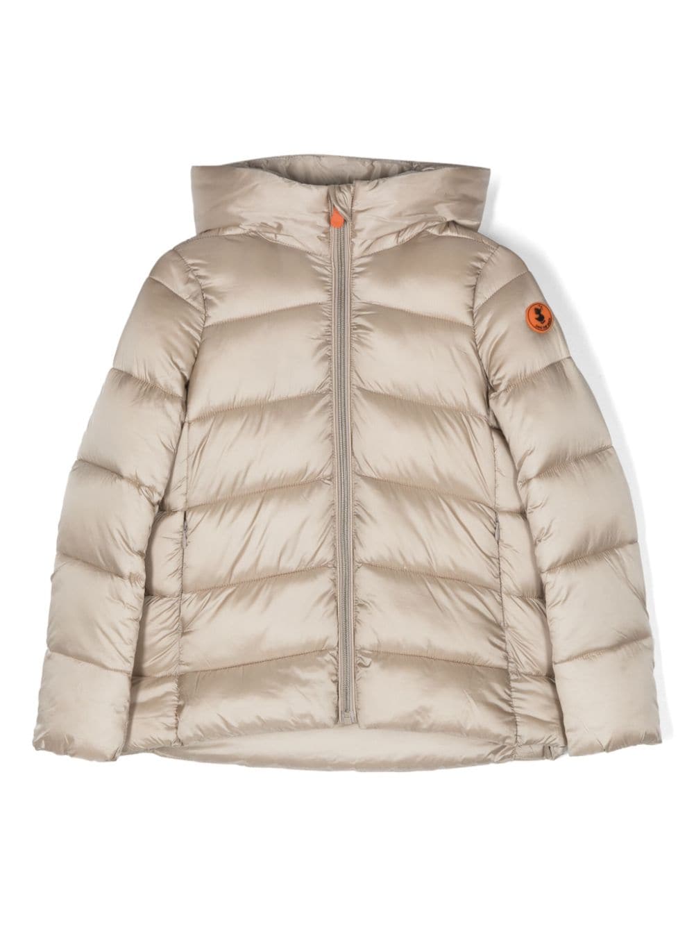 Save The Duck Kids logo-patch quilted hooded jacket - Neutrals von Save The Duck Kids