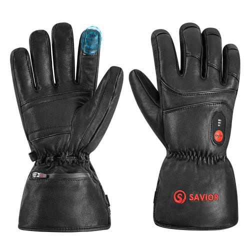 Savior Beheizbarer Finger Leder Handschuh SHGS06 - schwarz (Grösse: S - 7) von Savior